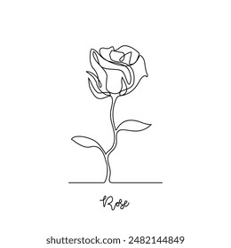 One continuous line drawing of Rose vector design illustration. Type of Flower themes design concept with simple linear style vector. Beautiful useful flower design for wedding or romantic party.