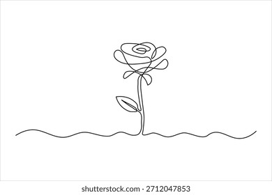 Eine durchgehende Strichzeichnung einer Rosenblume und eines Gesichts