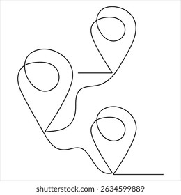 One continuous line drawing of Route maps and location icons outline style illustration