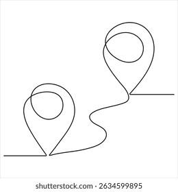 Um desenho de linha contínua de mapas de rota e ícones de localização ilustração de estilo de contorno