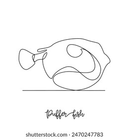 Eine durchgehende Linienzeichnung der Rubber Fish Vektorillustration. Fischen Sie Tierthemen in einem einfachen durchgängigen Liniendesign-Vektorgrafik-Konzept. Fische sind im Wasser lebende wirbellose Wassertiere, die durch Kiemen atmen