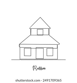 One continuous line drawing of Russia traditional house vector illustration. Europe country traditional house in simple linear style vector design concept. Historical education for all students people