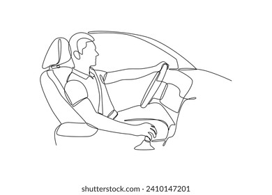 One continuous line drawing of Safety and transport concept. Doodle vector illustration in simple linear style.