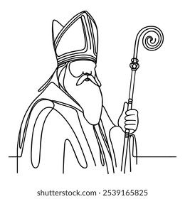 One continuous line drawing of Saint Nicholas in a simple linear style. Elegance logo editable stroke. Vector illustration