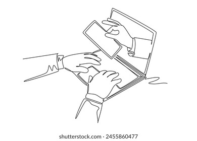 One continuous line drawing of Salary payroll system or employee wages concept. Doodle vector illustration in simple linear style