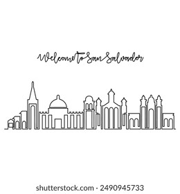 One continuous line drawing of San Salvador skyline vector illustration. Modern city in Central America in simple linear style vector design concept. Big city in El Salvador. Iconic architectural