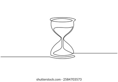 One continuous line drawing of sand hourglass. Vintage timer as Countdown concept, Hourglass drawn continuous one line drawing. Isolated on white background.