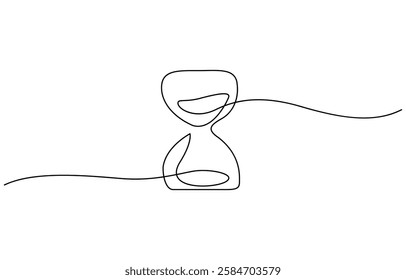 One continuous line drawing of sand hourglass. Vintage timer as Countdown concept, Hourglass drawn continuous one line drawing. Isolated on white background.