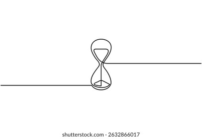 One continuous line drawing of sand hourglass. Vintage timer as Countdown concept, One line continuous hourglass. Line art hourglass outline.