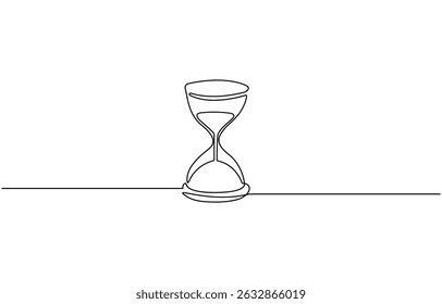 One continuous line drawing of sand hourglass. Vintage timer as Countdown concept, One line continuous hourglass. Line art hourglass outline.