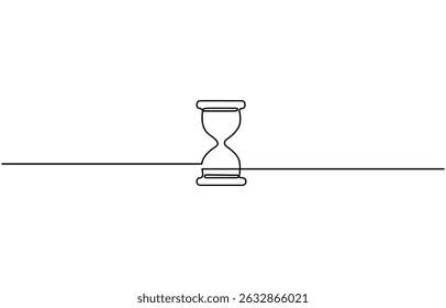 One continuous line drawing of sand hourglass. Vintage timer as Countdown concept, One line continuous hourglass. Line art hourglass outline.