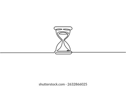 One continuous line drawing of sand hourglass. Vintage timer as Countdown concept, One line continuous hourglass. Line art hourglass outline.