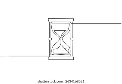 One continuous line drawing of sand hourglass. Vintage timer as Countdown concept, One line continuous hourglass . Isolated on white background.