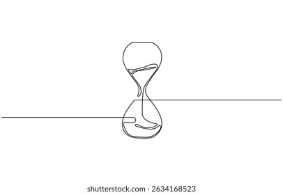 One continuous line drawing of sand hourglass. Vintage timer as Countdown concept, One line continuous hourglass . Isolated on white background.