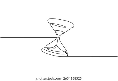 One continuous line drawing of sand hourglass. Vintage timer as Countdown concept, One line continuous hourglass . Isolated on white background.