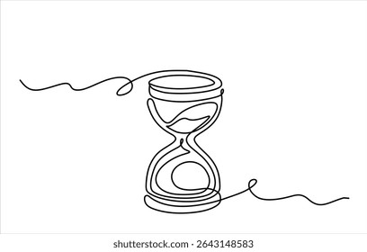 One continuous line drawing of sand hourglass. Vintage timer as Countdown concept in simple linear style.  One line continuous hourglass. Line art hourglass outline. Hand drawn. Editable stroke