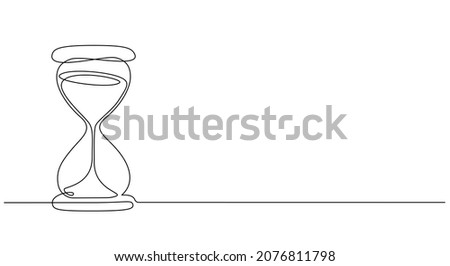 One continuous line drawing of sand hourglass. Vintage timer as Countdown concept in simple linear style. Doodle vector illustration
