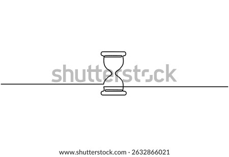 One continuous line drawing of sand hourglass. Vintage timer as Countdown concept, One line continuous hourglass. Line art hourglass outline.