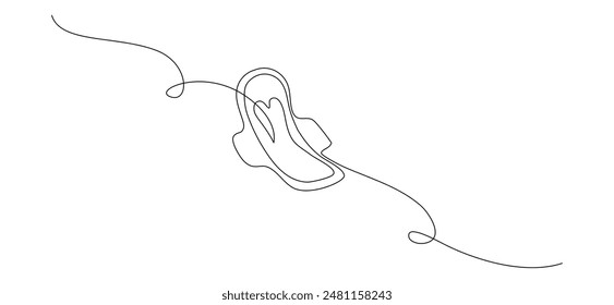 One continuous line drawing of sanitary napkin and pad. Menstruation cycle and menstrual calendar concept in simple linear style. Hygienic absorbent in Editable stroke. Contour Vector illustration