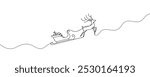 One continuous line drawing Santa Claus on reindeer and sled. concept for Christmas and New Year. vector illustration