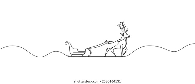 One continuous line drawing Santa Claus on reindeer and sled. concept for Christmas and New Year. vector illustration