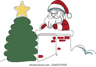 One continuous line drawing Santa Claus on reindeer and sled. concept for Christmas and New Year. vector illustration. Vector illustration