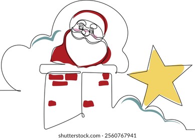 One continuous line drawing Santa Claus on reindeer and sled. concept for Christmas and New Year. vector illustration. Vector illustration