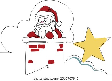 One continuous line drawing Santa Claus on reindeer and sled. concept for Christmas and New Year. vector illustration. Vector illustration