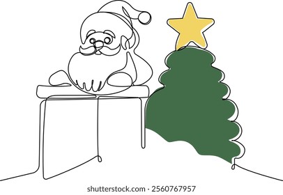 One continuous line drawing Santa Claus on reindeer and sled. concept for Christmas and New Year. vector illustration. Vector illustration