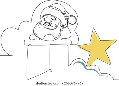 One continuous line drawing Santa Claus on reindeer and sled. concept for Christmas and New Year. vector illustration. Vector illustration