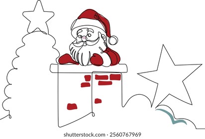 One continuous line drawing Santa Claus on reindeer and sled. concept for Christmas and New Year. vector illustration. Vector illustration