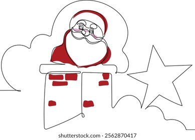 One continuous line drawing Santa Claus on reindeer and sled. concept for Christmas and New Year. vector illustration. Vector illustration