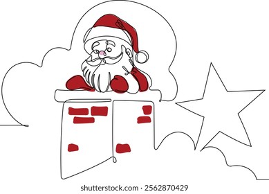 One continuous line drawing Santa Claus on reindeer and sled. concept for Christmas and New Year. vector illustration. Vector illustration