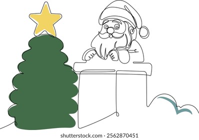 One continuous line drawing Santa Claus on reindeer and sled. concept for Christmas and New Year. vector illustration. Vector illustration