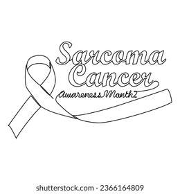 One continuous line drawing of sarcoma cancer awareness month with white background. Awareness ribbon design in simple linear style. healthcare and medical design concept vector illustration.