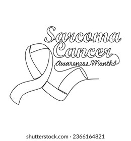 One continuous line drawing of sarcoma cancer awareness month with white background. Awareness ribbon design in simple linear style. healthcare and medical design concept vector illustration.