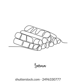 One continuous line drawing of Sarma food vector illustration. Traditional food in simple linear style vector design concept. Traditional foods have gained global popularity in world communities.