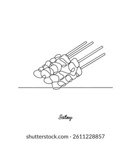 One continuous line drawing of Satay food vector illustration. Traditional food in simple linear style vector design concept. Traditional foods for your asset design vector and educational purpose.