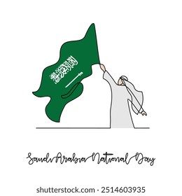 Um desenho em linha contínua da Ilustração Vetorial do Dia Nacional da Arábia Saudita em 23 de setembro. Projeto do Dia Nacional da Arábia Saudita em estilo linear simples. Adequado para cartaz e banner de cartão de saudação.