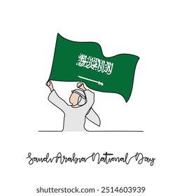 One continuous line drawing of Saudi Arabia National Day Vector Illustration on September 23th. Saudi Arabia National Day design in simple linear style. Suitable for greeting card poster and banner.