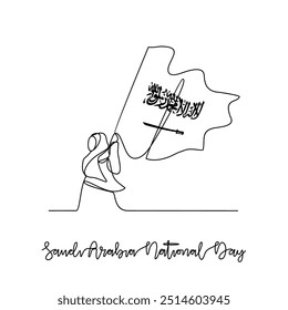 Dibujo de una línea continua de la Ilustración vectorial del Día Nacional de Arabia Saudita el 23 de septiembre. Diseño del Día Nacional de Arabia Saudita en estilo lineal simple. Conveniente para el cartel y el Anuncio de la tarjeta de felicitación.