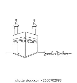 One continuous line drawing of Saudi Arabi signature themes design vector illustration. Saudi Arabia iconic building in simple linear style vector concept. Good design tourism and travel campaign.