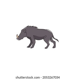 One continuous line drawing of savage common warthog for company logo identity. African savanna pig mascot concept for national safari park icon. Modern single line draw design vector illustration
