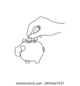 One continuous line drawing of saving money vector illustration. Economic themes in simple linear style vector design concept. Investment is process of allocating resources like money and home.