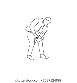 One continuous line drawing of a Saxophonist is on duty vector design illustration. Saxophonist on stage design illustration simple linear style vector concept. Saxophonist illustration for your asset