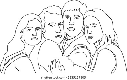 One Continuous Line Drawing: Scary Family Members Hugging Each Other, Vector Illustration: Spooky Family Hug in a Single Continuous Line, Terrifying Family Hug in Vector Art