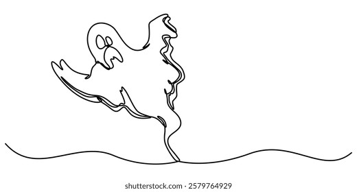 One continuous line drawing of Scary ghost spirit. Minimalism concept one line draw graphic design vector illustration, Continuous one line drawing halloween ghost isolated vector illustration.