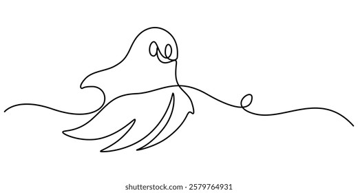 One continuous line drawing of Scary ghost spirit. Minimalism concept one line draw graphic design vector illustration, Continuous one line drawing halloween ghost isolated vector illustration.