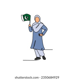 Un dibujo de línea continua del uniforme escolar en Pakistán con antecedentes blancos. Diseño de la educación de la moda en un estilo lineal simple. ilustración vectorial del concepto de diseño educativo.