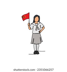 One continuous line drawing of school uniform in China with white background. Fashion education design in simple linear style. education design concept vector illustration.